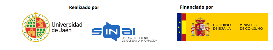 Logotipos de la Universidad de Jaén, del grupo de investigación SINAI y del ministerio de consumo